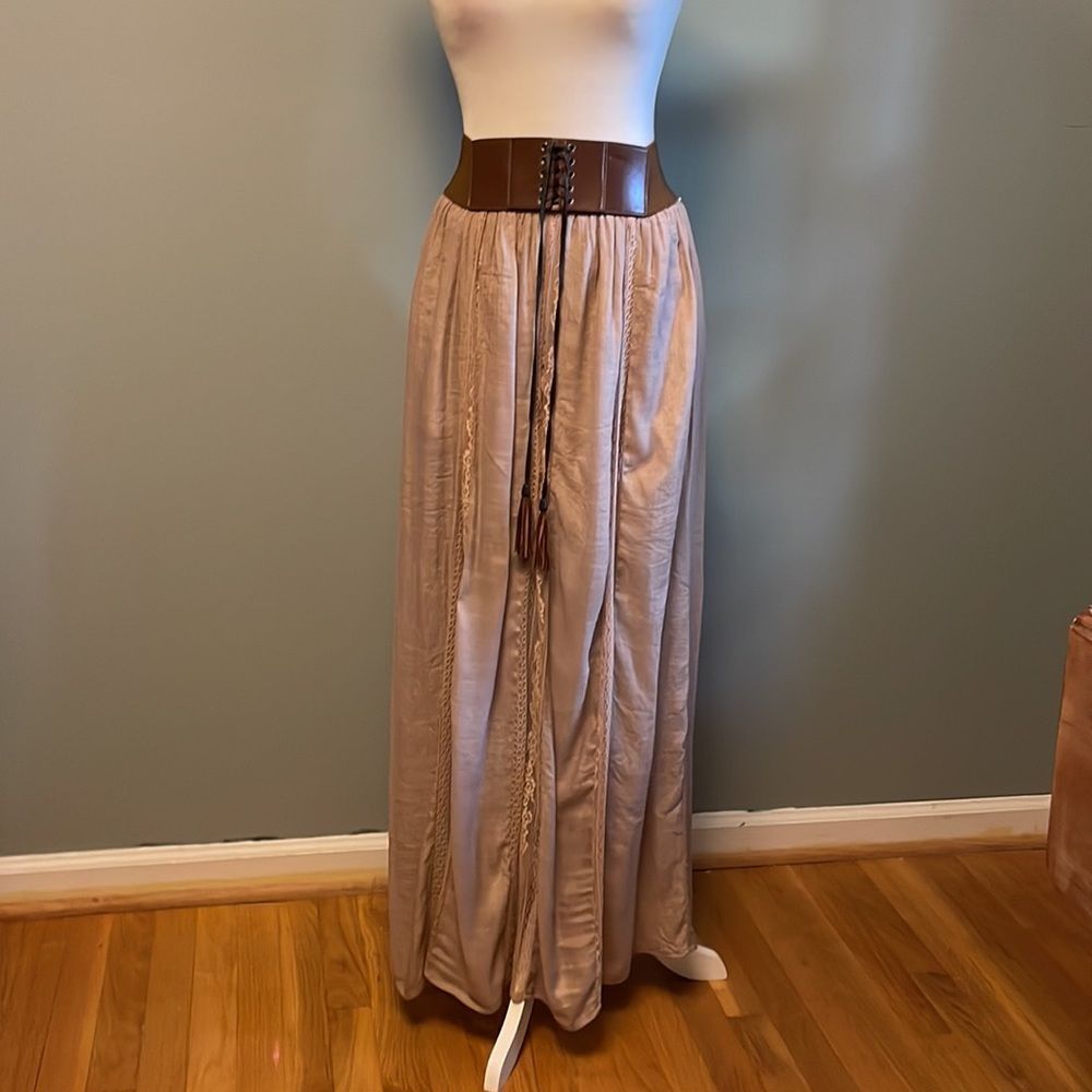 Altar'd State Taupe Maxi Skirt with Brown Waist Cinched Size M